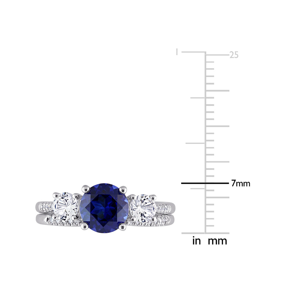 1.60 Carat (ctw) Lab-Created Blue Sapphire Engagement Ring and Bridal Wedding Set with Diamonds 10K White Gold Image 2