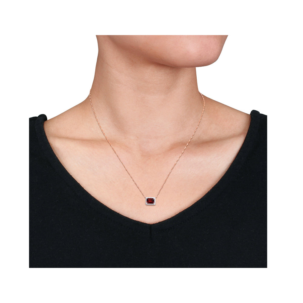 1.25 Carat (ctw) Octagon Garnet Pendant Necklace in 10K Rose Gold with Chain and Diamonds Image 2