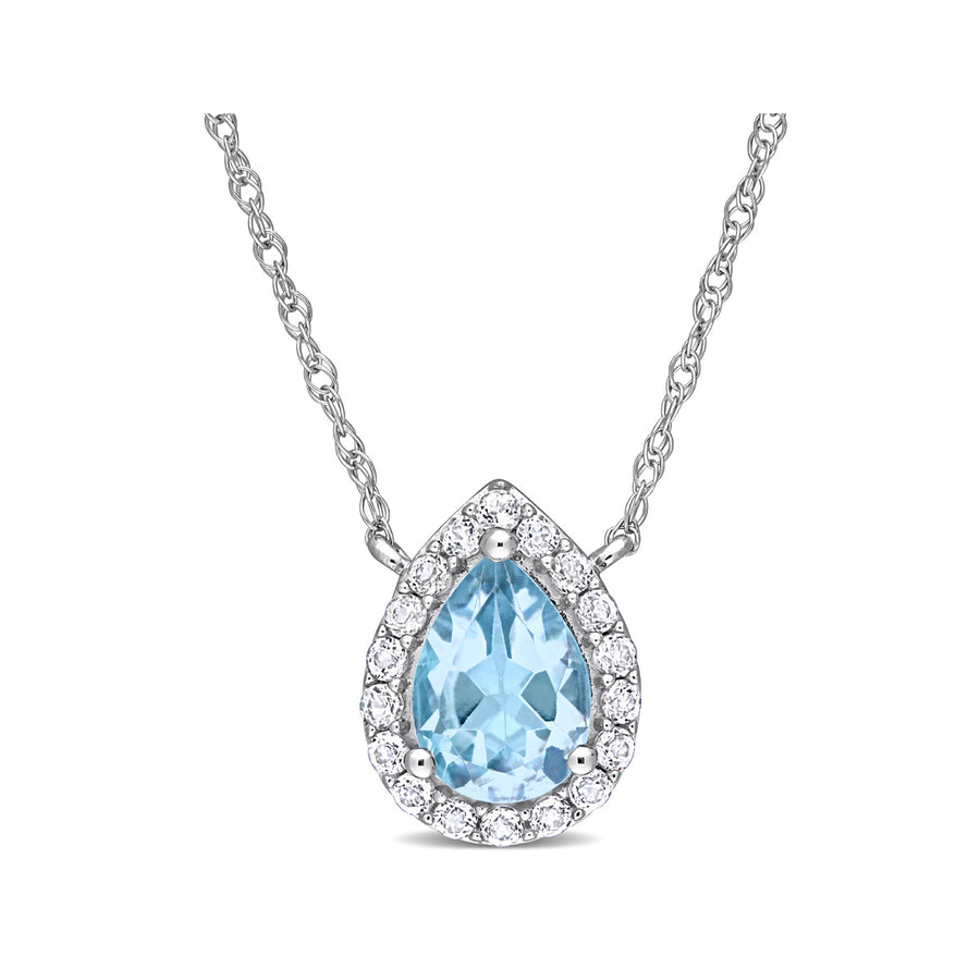 1 1/10 Carat (ctw) Pear Drop Sky Blue and White Topaz Pendant Necklace in 10K White Gold with Chain Image 1