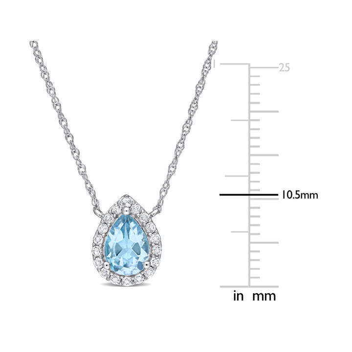 1 1/10 Carat (ctw) Pear Drop Sky Blue and White Topaz Pendant Necklace in 10K White Gold with Chain Image 3