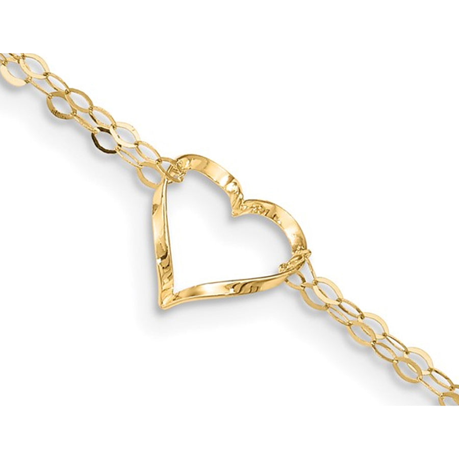 14K Yellow Gold Adjustable Double Strand Heart Anklet (9 Inches) Image 1