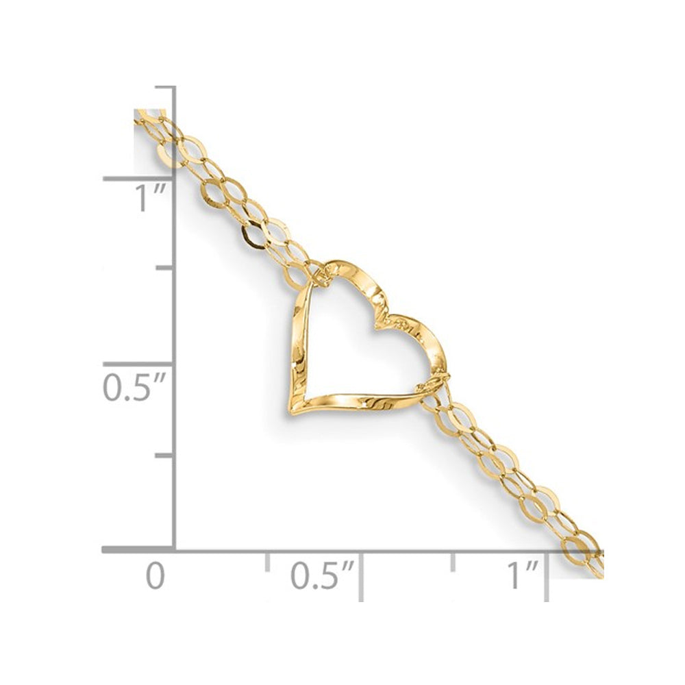 14K Yellow Gold Adjustable Double Strand Heart Anklet (9 Inches) Image 2