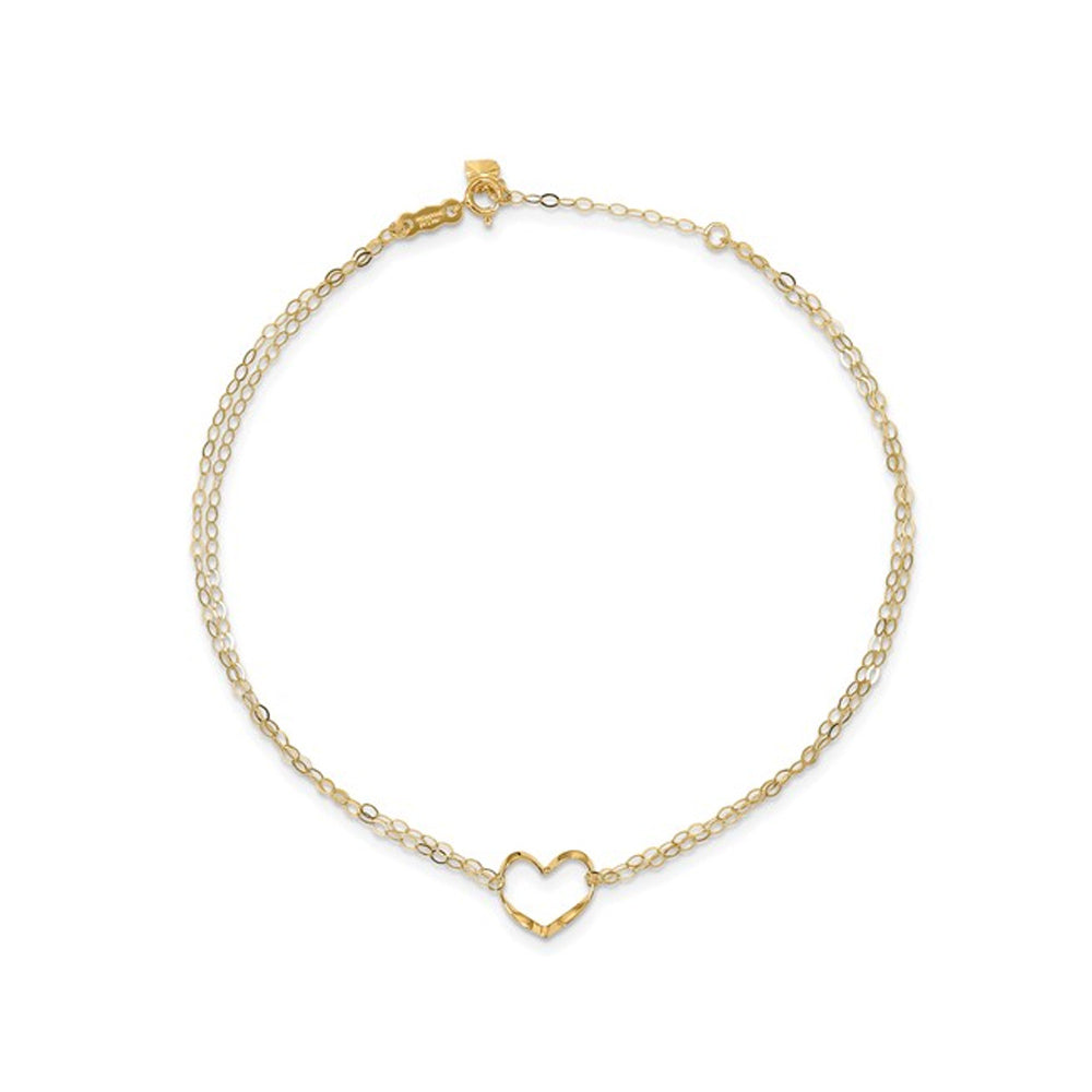 14K Yellow Gold Adjustable Double Strand Heart Anklet (9 Inches) Image 3
