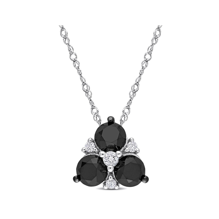 1.50 Carat (ctw) Black and White Diamond Pendant Necklace in10K White Gold with Chain Image 1