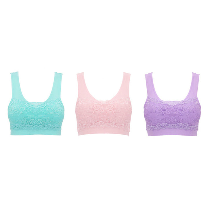 EI Contente 3 Pack Comfort Bras with Lace in Pink x1Purple x1 and Sky Blue x1- L Image 1