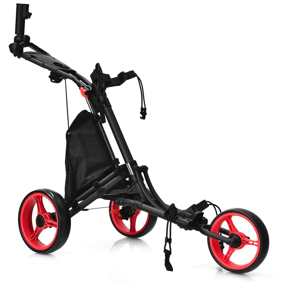 Goplus Folding 3 Wheels Golf Push Cart W/Bag Scoreboard Adjustable Handle Red\Blue\Grey\Green Image 1