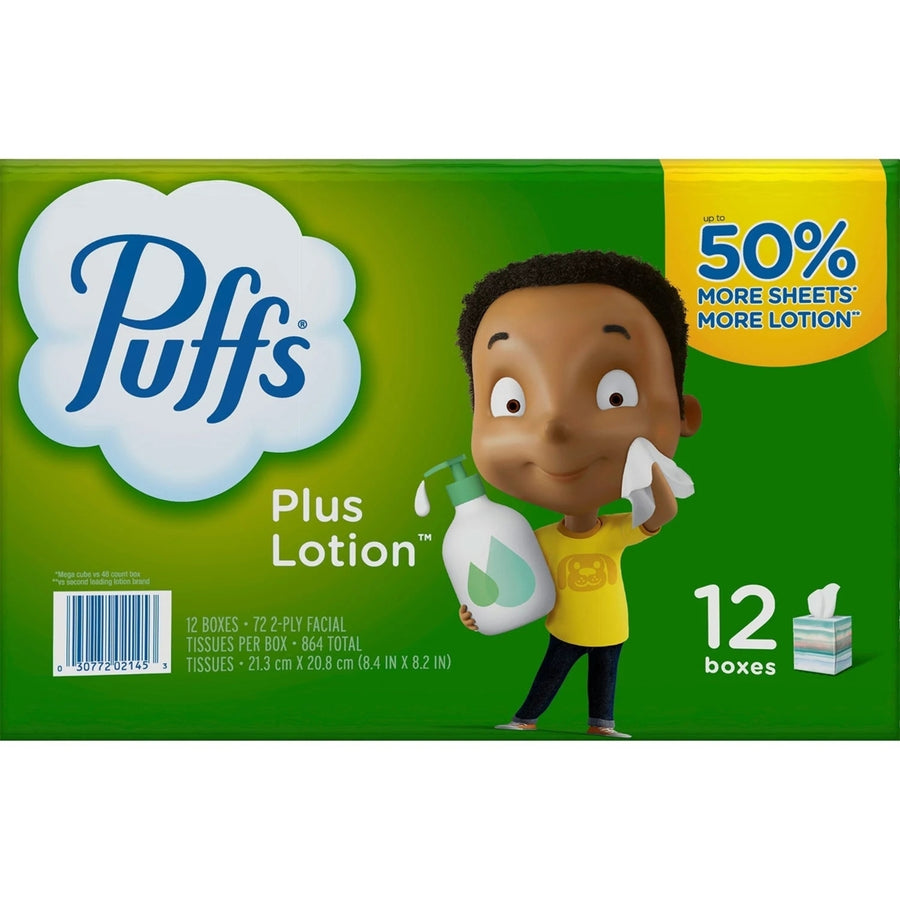 Puffs Plus Lotion Facial Tissues (72 tissues/cube12 mega cubes) Image 1