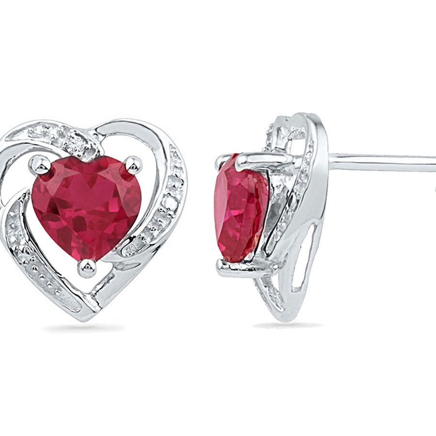 2.20 Carat (ctw) Lab-Created Ruby Heart Earrings in Sterling Silver Image 1