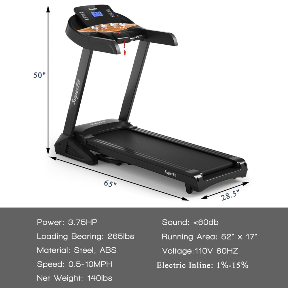 3.75HP Folding Treadmill Running Jogging Machine w/ 15% Automatic Incline Image 2