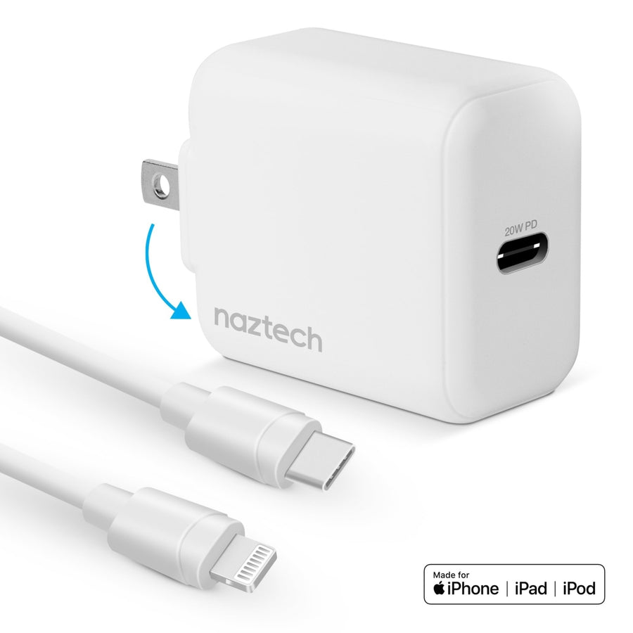 Naztech 20W PD Wall Charger + USB-C to Lightning 4ft Cbl WHT (15396-HYP) Image 1