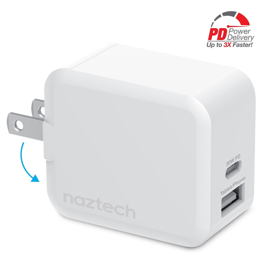 Naztech 30W USB-C PD Dual Output Fast Wall Charger White Image 1