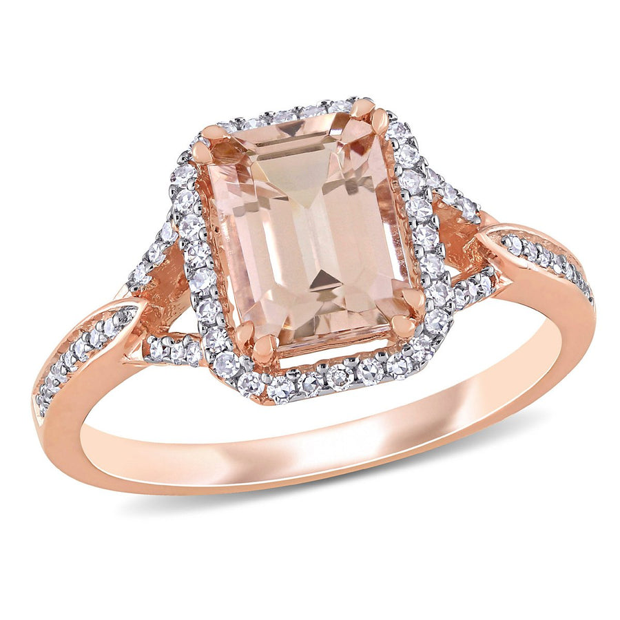 1 1/2 Carat (ctw) Morganite Ring in 14K Rose Gold with Diamonds Image 1