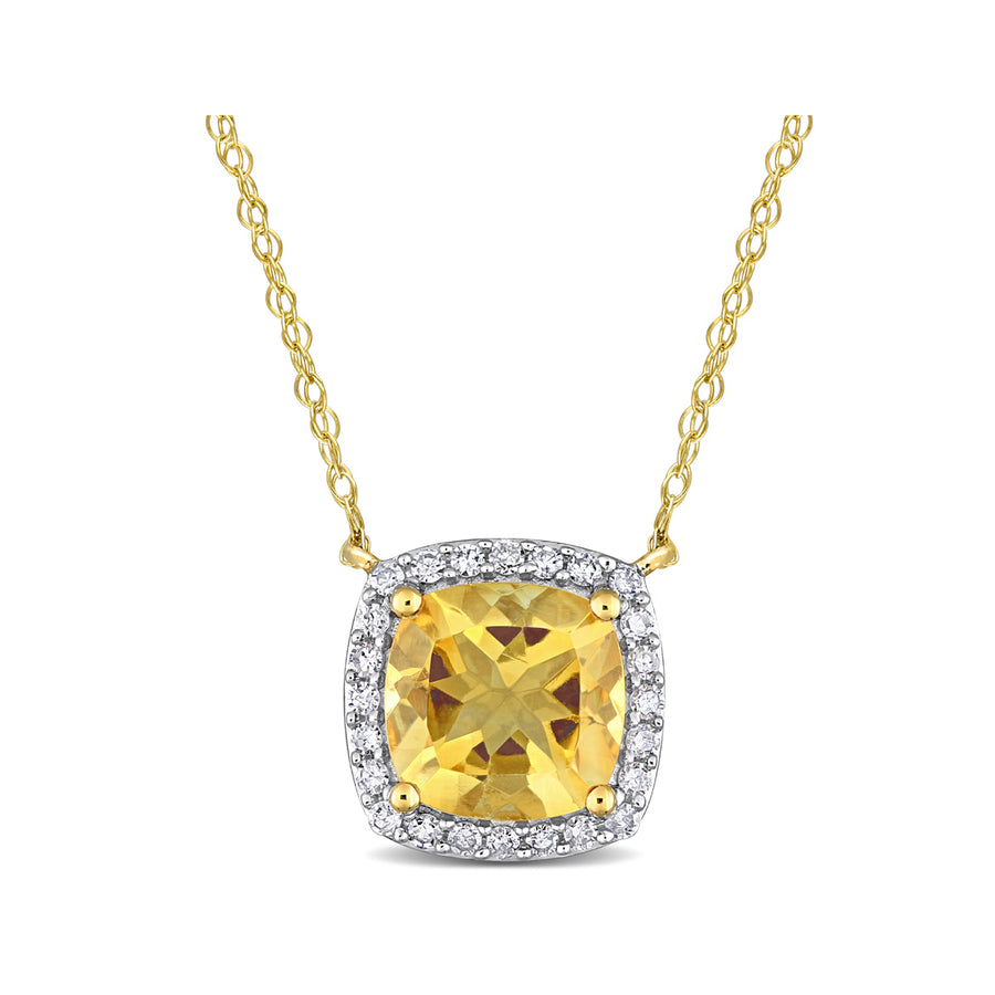 1 1/3 Carat (ctw) Citrine Pendant Necklace in 10K Yellow Gold with Chain and Diamonds Image 1