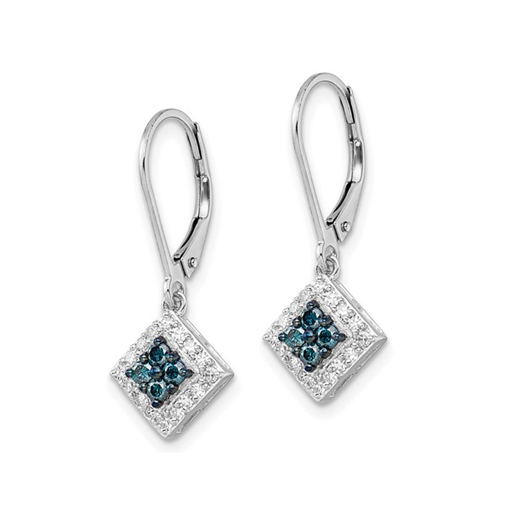 1/2 Carat (ctw) Enhanced Blue and White Diamond Dangle Earrings in Sterling Silver Image 2