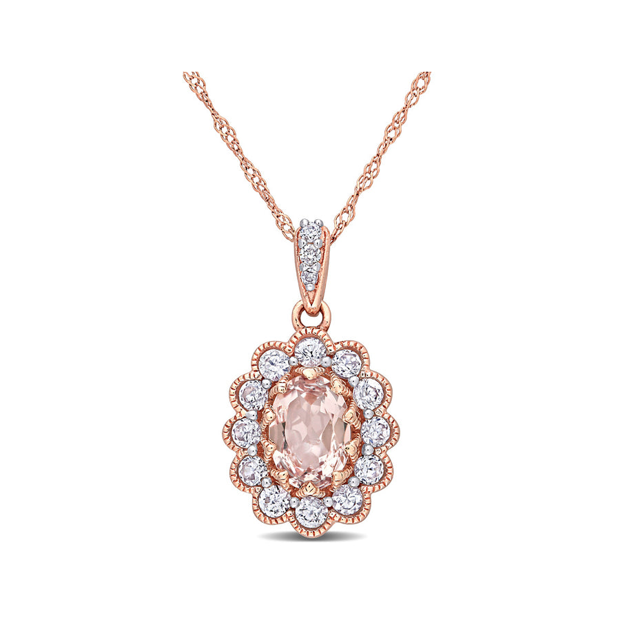 1.30 Carat (ctw) Morganite and White Sapphire Pendant Necklace in 10K Rose Pink Gold with Chain Image 1