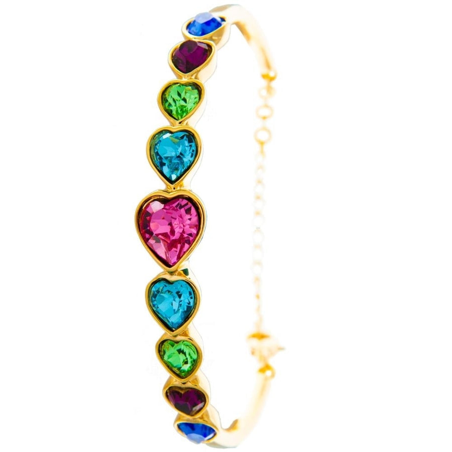 Matashi Champagne Gold Plated Bracelet with Heart Chain Design and fine Multi Colored Crystals Image 1