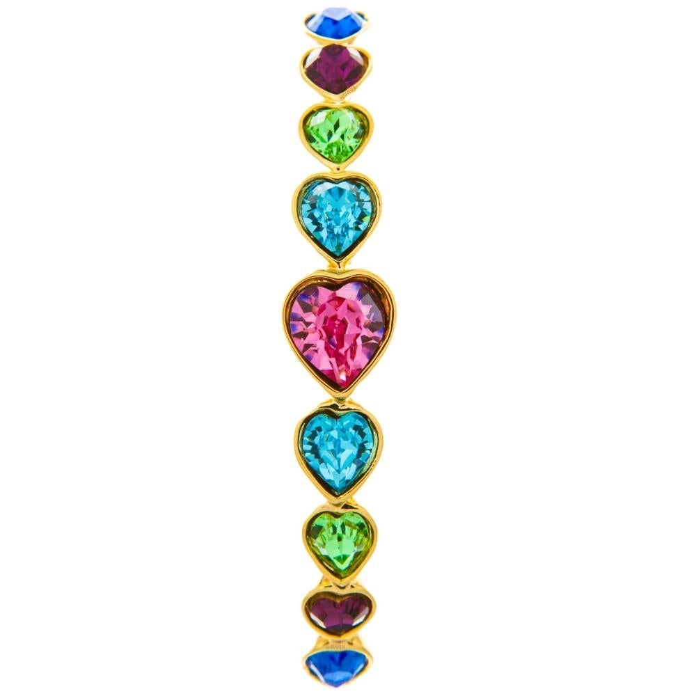 Matashi Champagne Gold Plated Bracelet with Heart Chain Design and fine Multi Colored Crystals Image 2