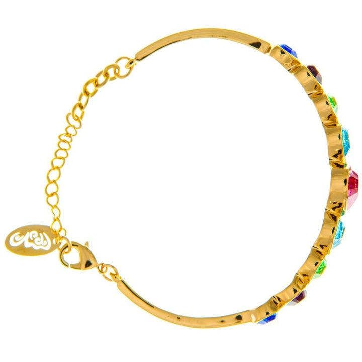 Matashi Champagne Gold Plated Bracelet with Heart Chain Design and fine Multi Colored Crystals Image 3