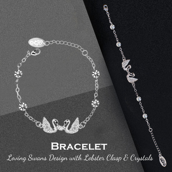 Matashi Rhodium Plated Bracelet w/ Loving Swans Design with Lobster Clasp and fine Clear Crystals Image 6