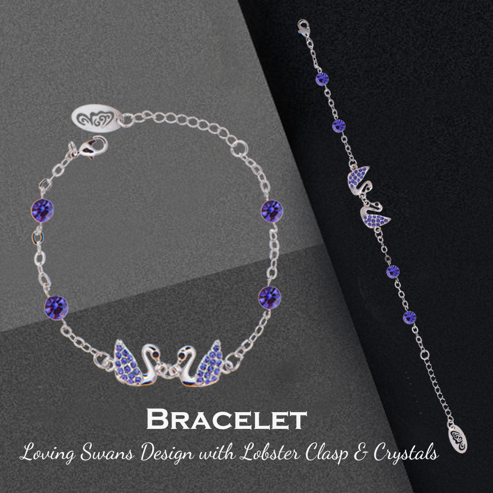 Matashi Rhodium Plated Bracelet with Loving Swans Design with Lobster Clasp and fine Purple Crystals Image 6