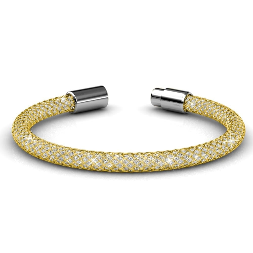 Matashi 7" 18K Gold Plated Mesh Bangle Bracelet with Magnetic Clasp and fine Crystals Image 4