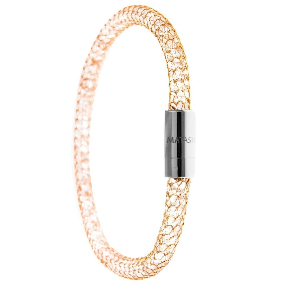 Matashi 7.5" Rose Gold Plated Mesh Bangle Bracelet with Magnetic Clasp and fine Crystals Image 1