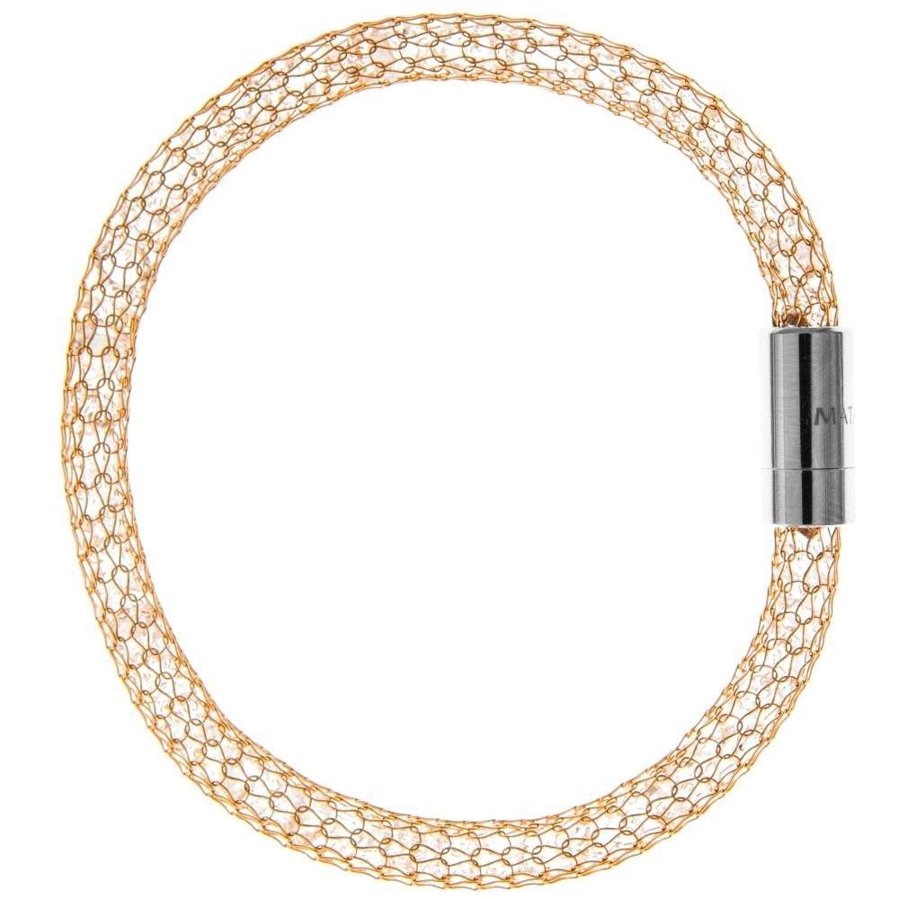 Matashi 7.5" Rose Gold Plated Mesh Bangle Bracelet with Magnetic Clasp and fine Crystals Image 2