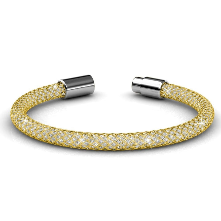 Matashi 7.5" 18K Gold Plated Mesh Bangle Bracelet w/ Magnetic Clasp and fine Crystals Image 4