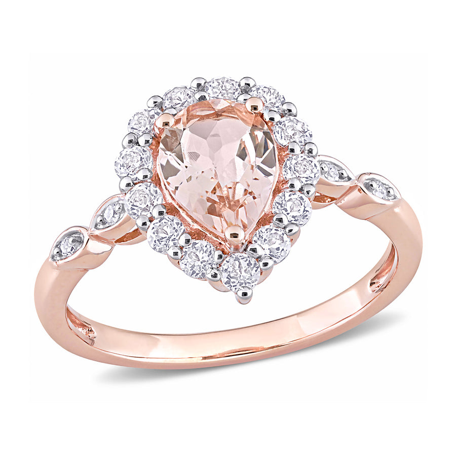 1.50 Carat (ctw) Morganite and White Topaz Ring in 10K Rose Pink Gold Image 1