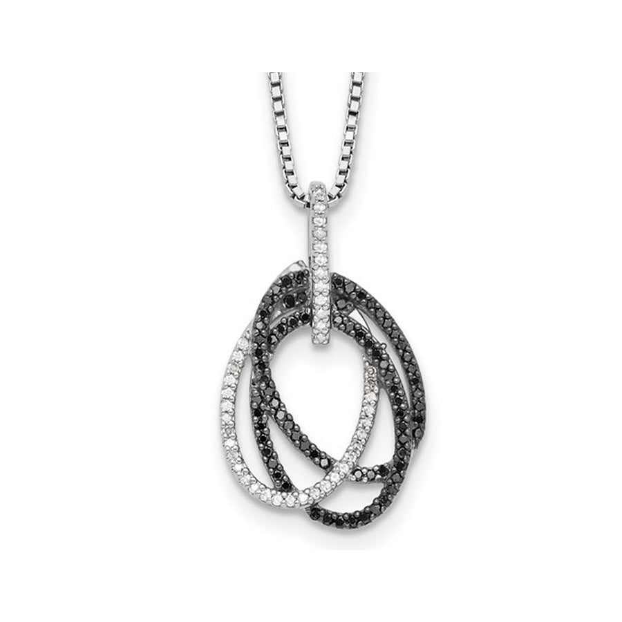 1/8 Carat (ctw) Black and White Diamond Circle Pendant Necklace in Sterling Silver with Chain Image 1