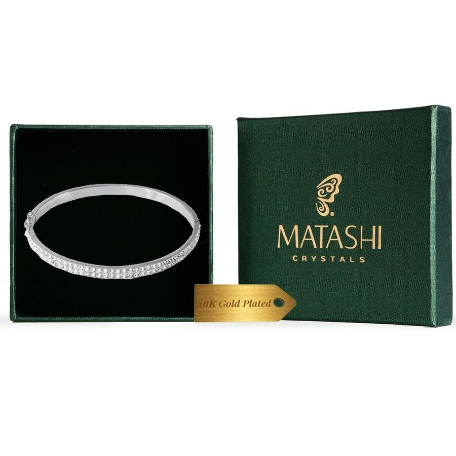 Matashi 18k White Gold Plated Luxurious Cuff Bangle Bracelet with 2 Rows of Sparkling Crystal Pave Design for Women Image 1