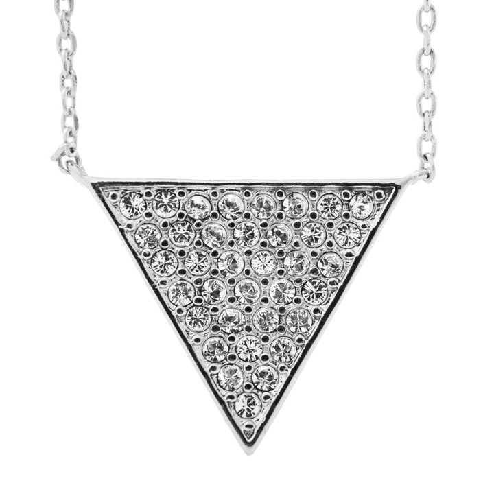 Matashi 18K White Gold Plated Triangle Delta Pendant Necklace w Sparkling Clear Crystals Womens Jewelry Gift for Image 1