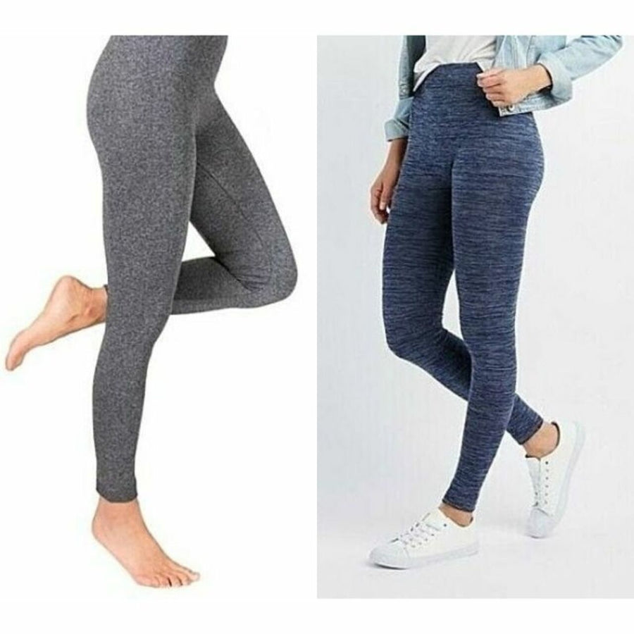 2-Pack: High-Waisted Fleece Lined Marled Leggings - Regular and Plus Sizes Image 1