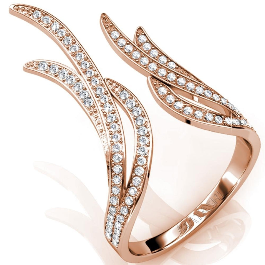 Matashi Rose Gold Plated Ring for Women  Elegant Clear Crystal Details Trendy Fashion Jewelry for Girls (size 6) Image 1