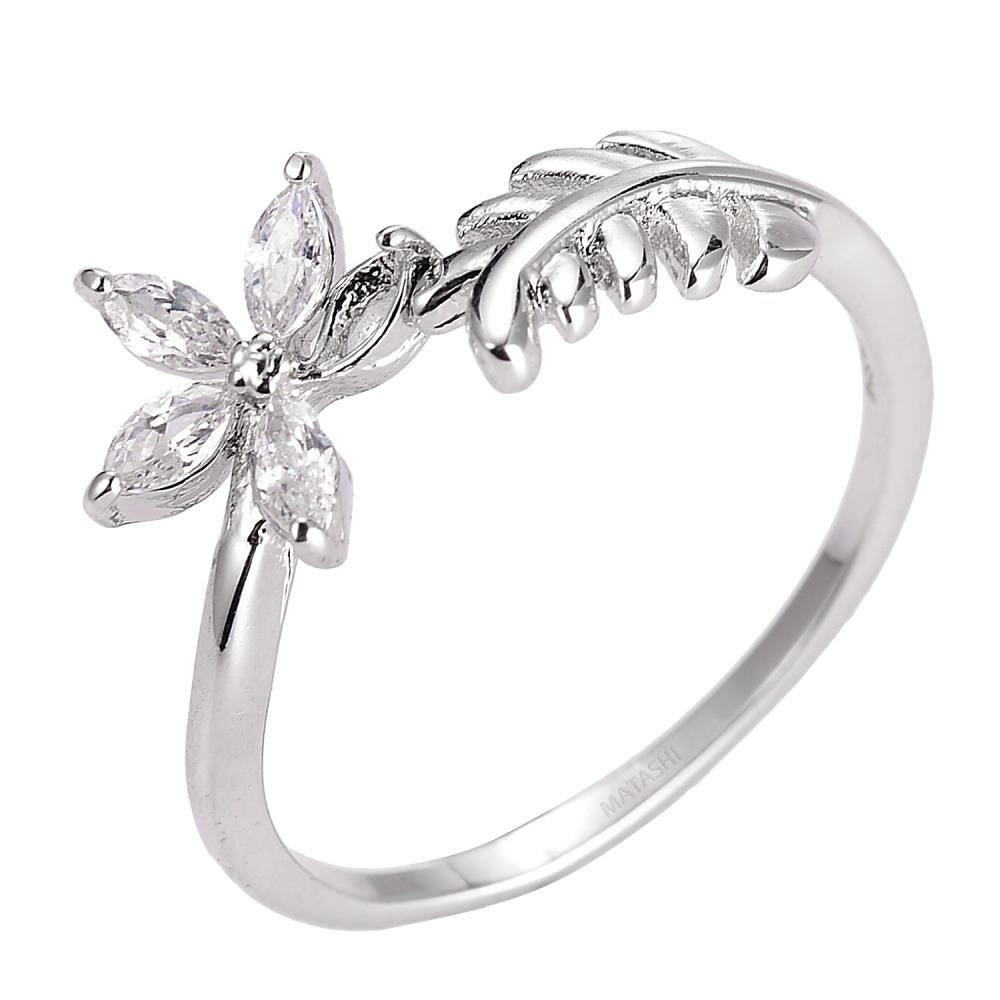 Matashi Rhodium Plated Flower Zircon Ring for Women - Open Cocktail Flower Ring Fashion Jewelry  Size 7 Image 4