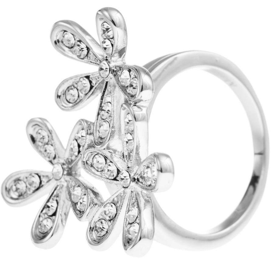 Matashi Rhodium Plated Ring with Flower Bouquet Design and fine Crystals  (Size 6) Image 1