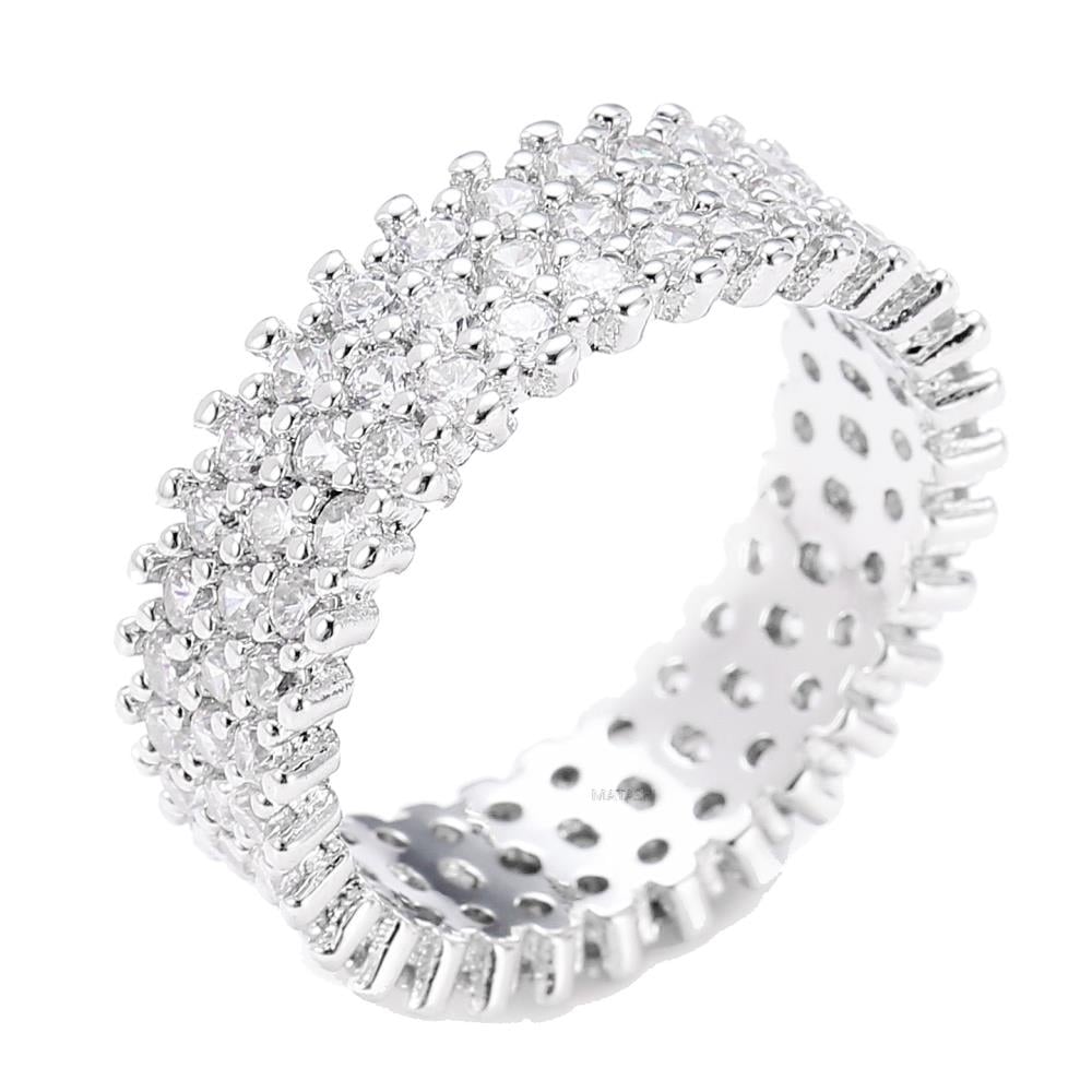 Matashi Rhodium Plated Wide 3 Row Eternity Ring Band for Women with CZ Stones  Size 8 Image 3