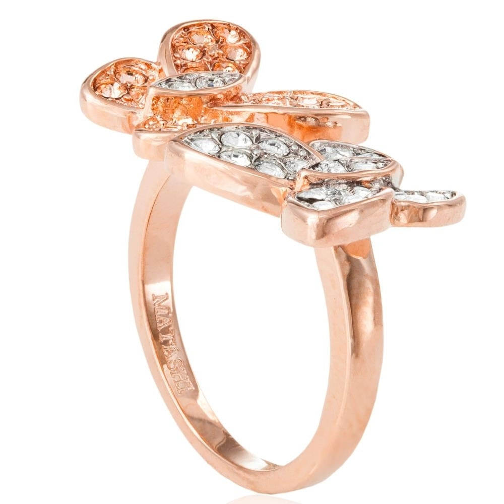 Matashi Rose Gold Plated Butterfly Motif Ring With Sparkling Clear And Matashi Rose Gold Colored Crystal Stones  size 6 Image 4
