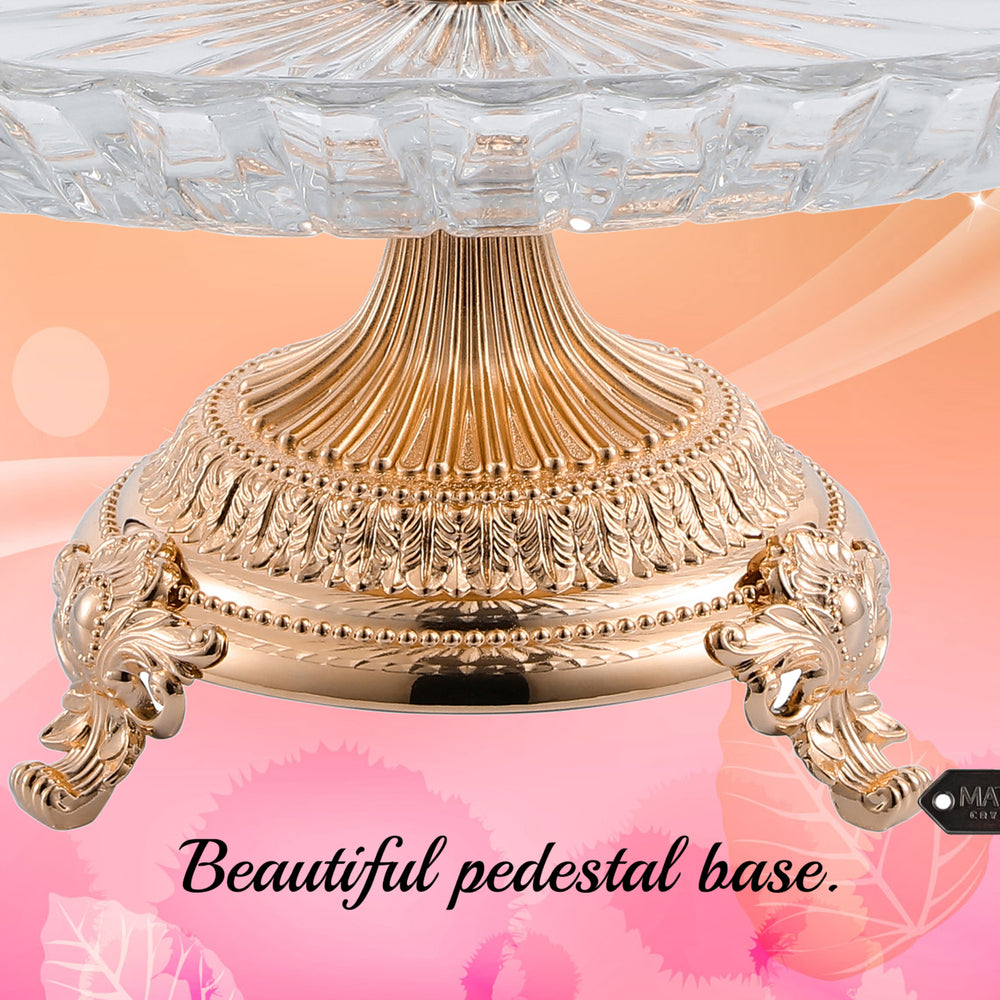 Matashi Cake Plate Centerpiece Decorative DishRound Serving Platter w/ Rose Gold Plated Pedestal Base for Weddings Image 2