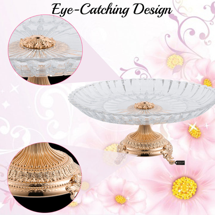 Matashi Cake Plate Centerpiece Decorative DishRound Serving Platter w/ Rose Gold Plated Pedestal Base for Weddings Image 4