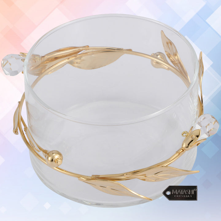 Matashi 24K Gold Plated Sugar BowlHoney DishCandy Dish Glass Bowl Flower and Vine Design w/ Spoon Gift for Christmas Image 3