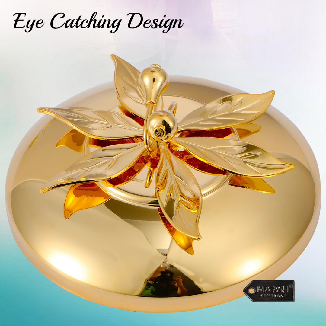 Matashi 24K Gold Plated Sugar BowlHoney DishCandy Dish Glass Bowl Flower and Vine Design w/ Spoon Gift for Christmas Image 4