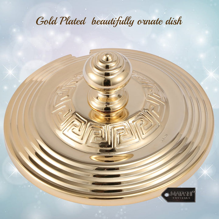 Matashi 24K Gold Plated Sugar BowlHoney DishCandy Dish Glass Bowl w/ Crystal Studded Spoon Gift for Christmas Weddings Image 3
