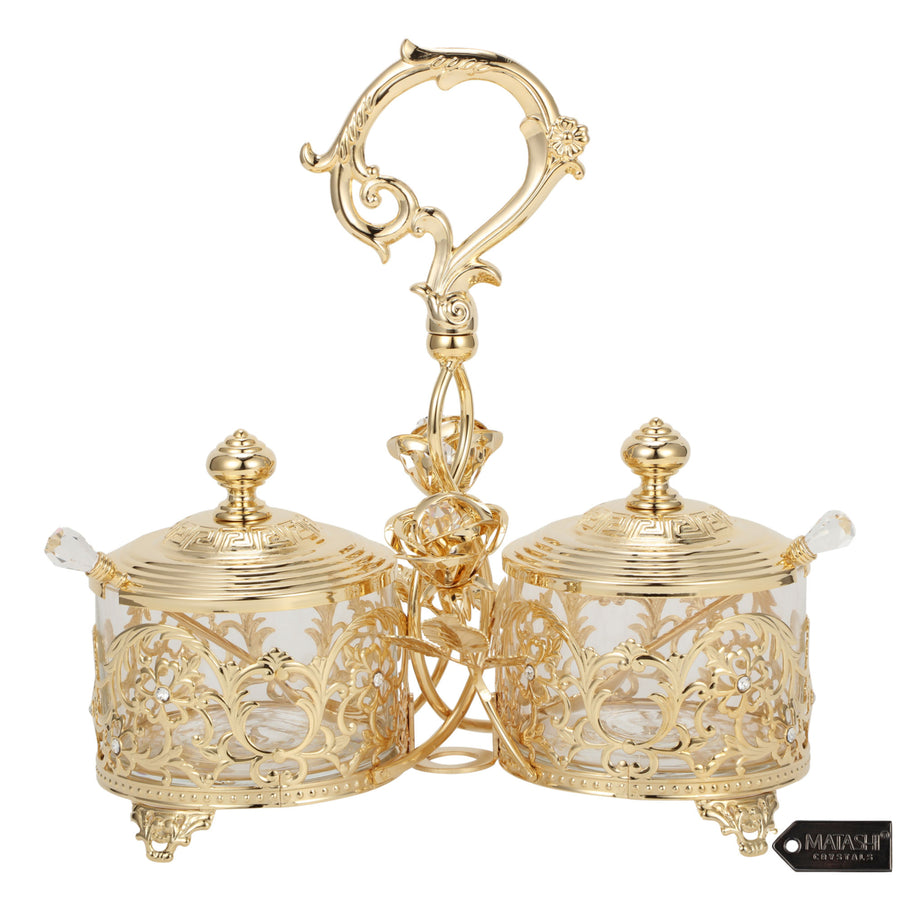 Matashi 24K Gold Plated Crystal Studded Candy Dish / Salt Holder Gift for Christmas Weddings  Wife Image 1
