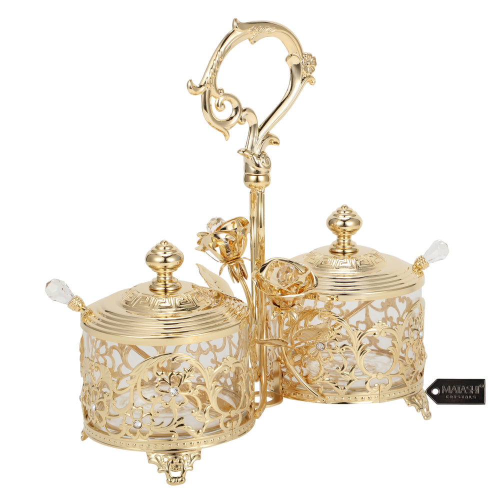 Matashi 24K Gold Plated Crystal Studded Candy Dish / Salt Holder Gift for Christmas Weddings  Wife Image 2