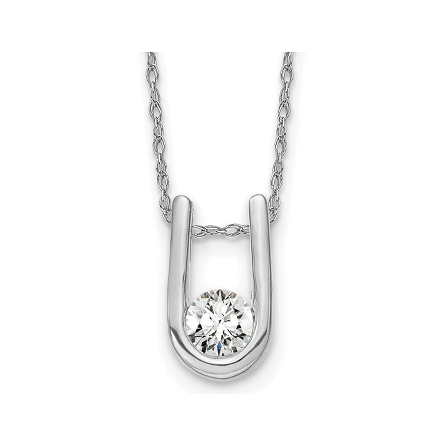 1/3 Carat (ctw H-II1-I2) Lab-Grown Diamond Solitaire U-Shape Pendant Necklace in 14K White Gold with Chain Image 1