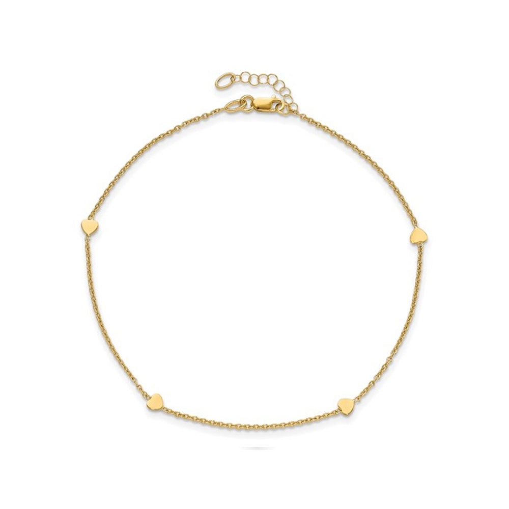 14K Yellow Gold Polished Hearts Anklet (10 Inches) Image 4