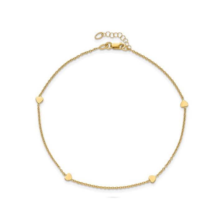 14K Yellow Gold Polished Hearts Anklet (10 Inches) Image 4