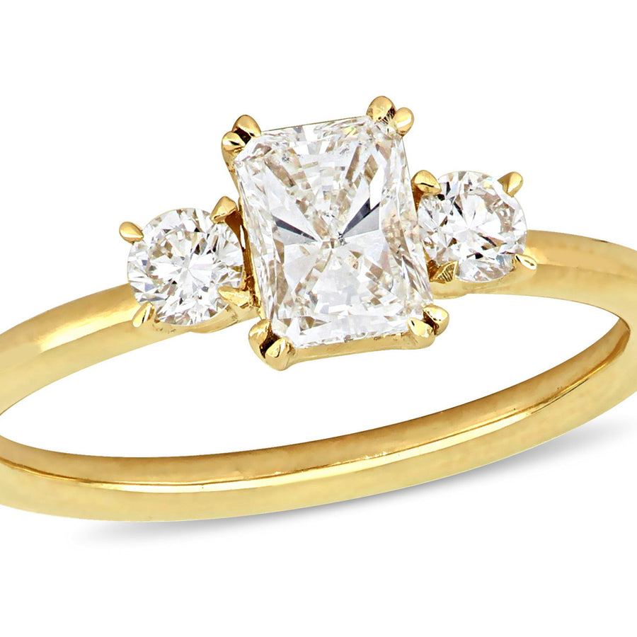 1.00 Carat (ctw H-II1-I2) Three-Stone Diamond Engagement Ring in 14K Yellow Gold Image 1
