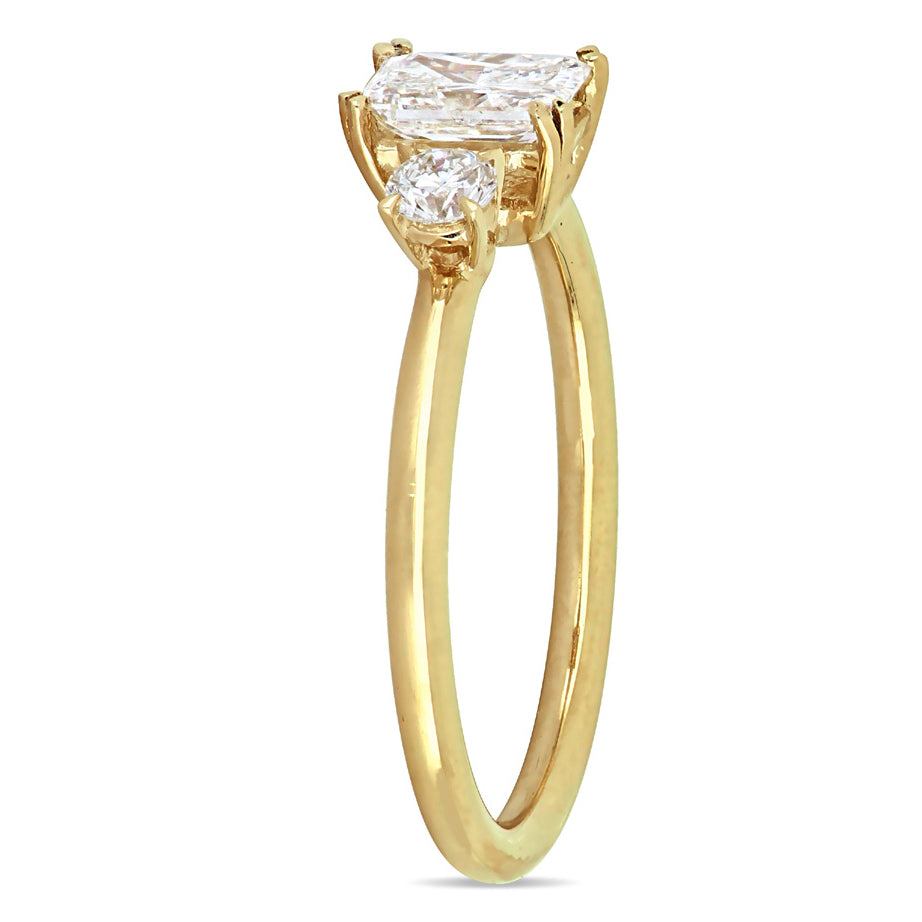 1.00 Carat (ctw H-II1-I2) Three-Stone Diamond Engagement Ring in 14K Yellow Gold Image 2
